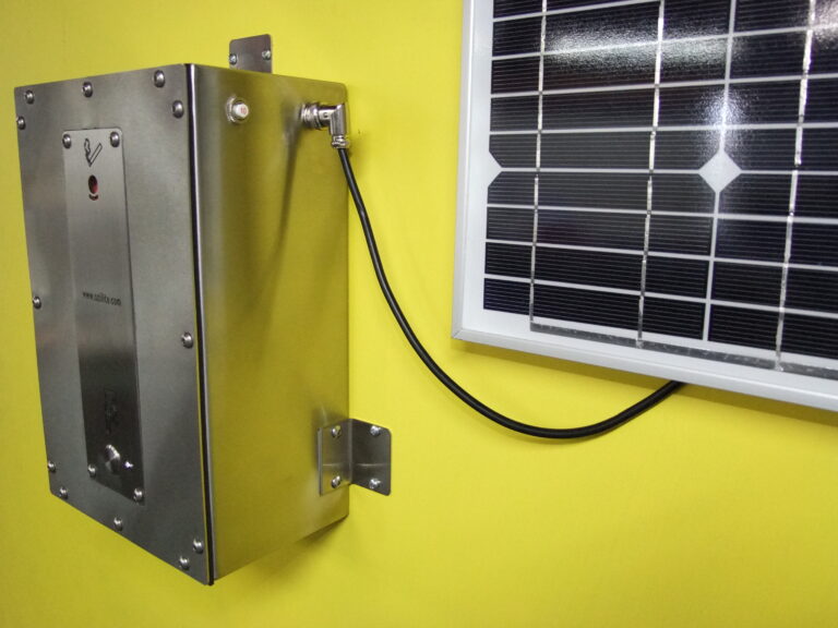 ACLBAT solar-panel cable connection and stainless-steel enclosure